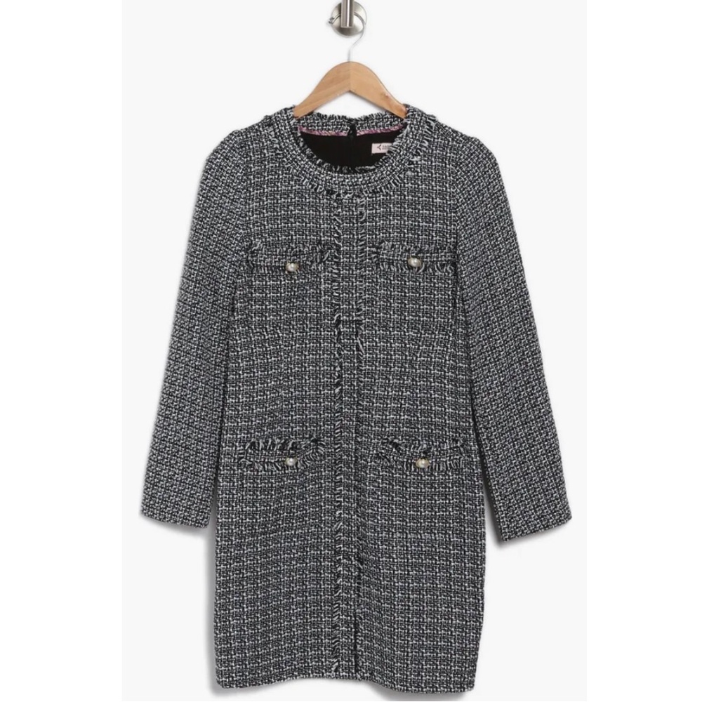 Nanette Lepore Tweed Long Sleeve Bouclé Shift Dress Size 10